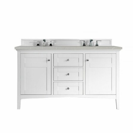 JAMES MARTIN VANITIES Palisades 60in Double Vanity, Bright White w/ 3 CM Eternal Serena Quartz Top 527-V60D-BW-3ESR